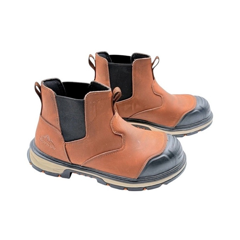 Nortiv 8 Steel Toe Work Boots Men's Size 9 Brown Leather Slip-On Safety